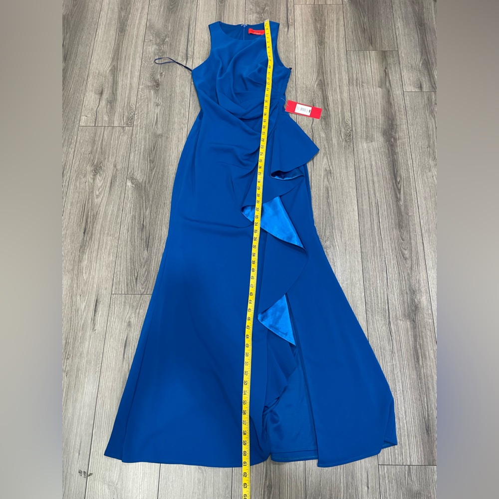Carmen Marc Valvo Infusion Maxi Formal Sleek Evening Gown Cobalt Blue NWT SZ 8 - Picture 7 of 16
